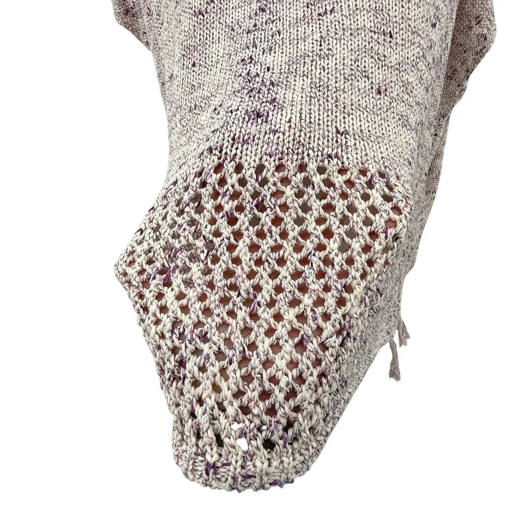 Johnny Was Women Poncho Purple White‎ Knit Tassel Fringe Open Knit Short Sleeve
